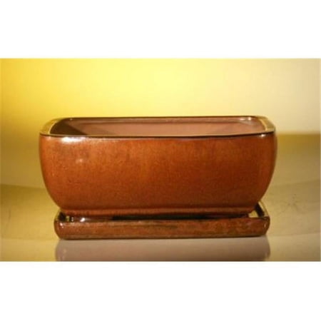 10.5 x 8 x 4.5 in. Ceramic Bonsai Pot - Professional Series with Attached Humidity & Drip Tray, Aztec Orange - Rectangle