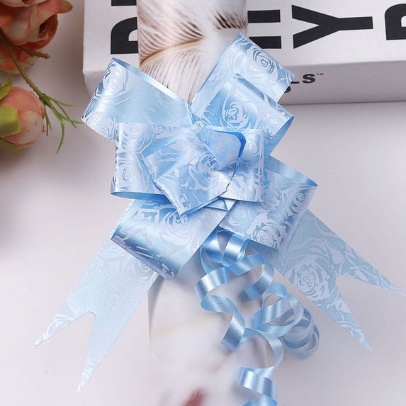 10/50/100Pcs Pull Flower Bow Flower Pull Tie Ribbon For Christmas, Valentines Day, Pull Flower Stickers, Flower, Birthday Gift LightBlue2 100Pcs