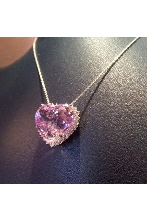 10.50 CT Heart Cut Pink Kunzite with Diamond Pendant