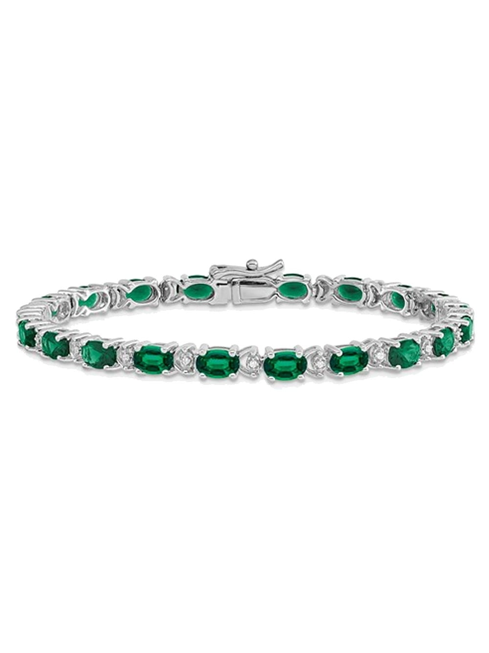 10.50 Carat (Ctw) Lab Created Emerald Bracelet in 14K White Gold with