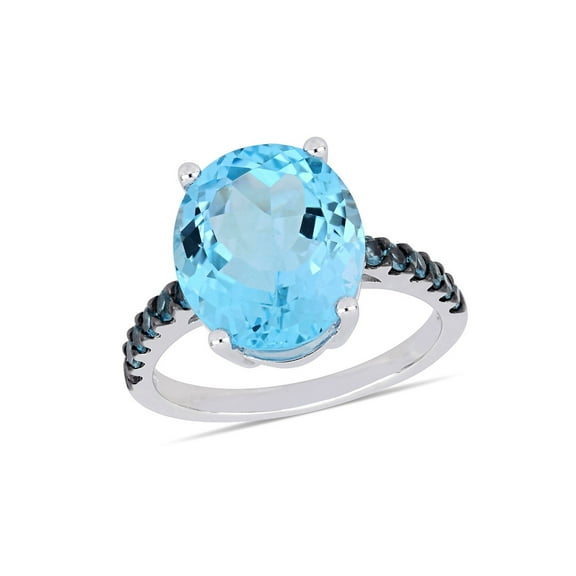 10.50 Carat (Ctw) Sky and London Blue Topaz Oval-Cut Ring in Sterling Silver