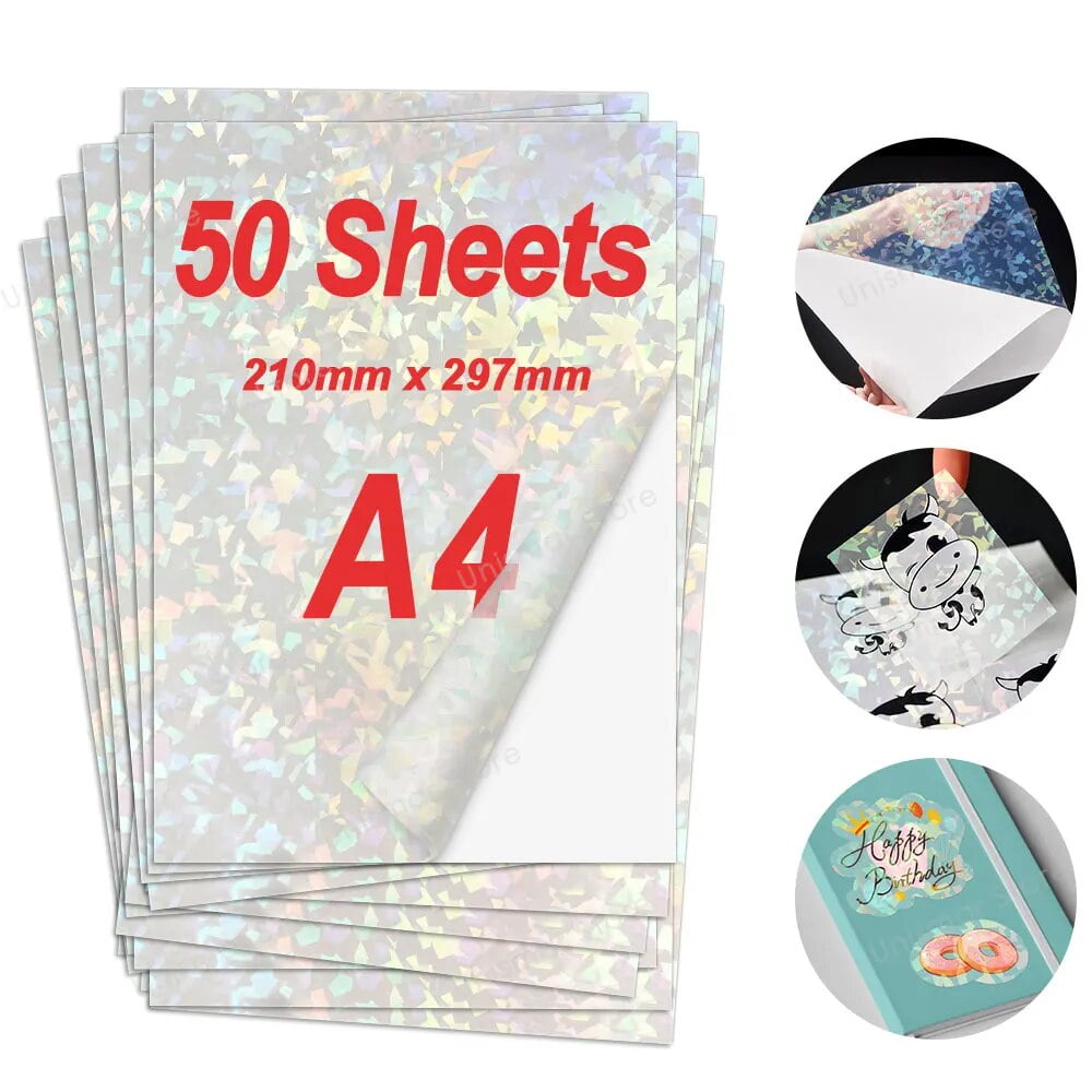 10/50 Sheets Holographic Printable Vinyl Sticker Paper Matte/Glossy ...