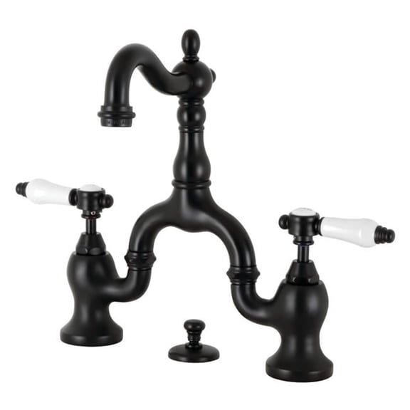 10.56 in. Bel-Air Bridge Bathroom Faucet with Brass Pop-Up, Matte Black