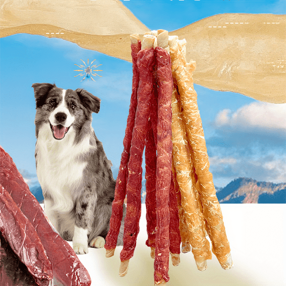 10.58oz/300g(3 Count) 13.4'' Super Chicken/Duck Wapped Cowhide Stick,Natural Ingredients, Natural Dog Treats, Healthy, Easily Digestible, Dog Chews Long Lasting, And High Protein, Low Fat