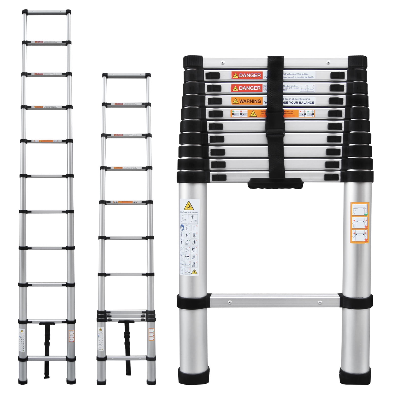 10.5FT 3.2M Telescoping Ladder Aluminum Multipurpose Extension Ladder