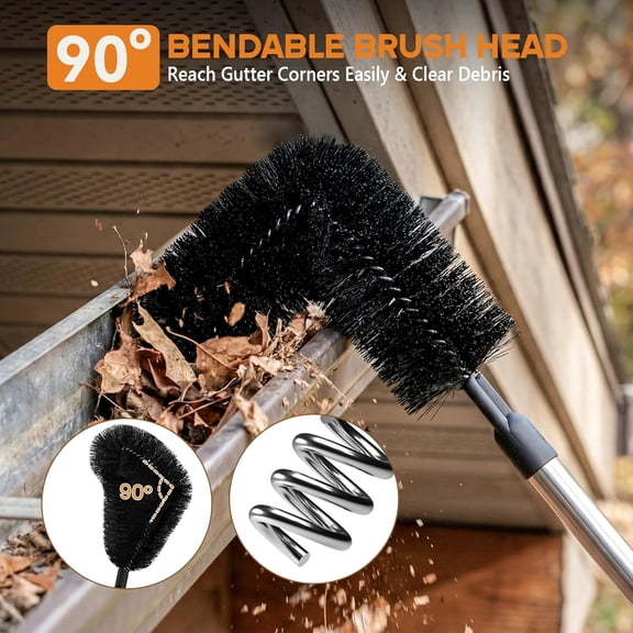 10.5FT Gutter Cleaning Tools from The Ground, No Ladder Needed Telescopic Gutter Cleaner with 8 Interlocking Poles & 2 Brushes for Leaf, Roof, Patio, Pool, Window and Downspout Cleaning$$