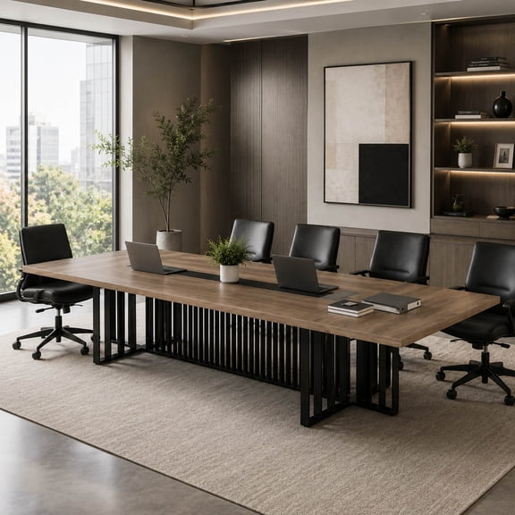 Vivvoo 10.5FT Large Conference Table with Wireless Outlets Built-In USB Cable Management