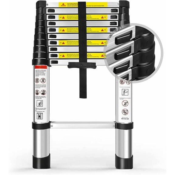 10.5FT Telescoping Ladder, Aluminum extendable Ladder, Retractable Extension Ladder for Home and Outdoor Work, Load Capacity 330 pounds