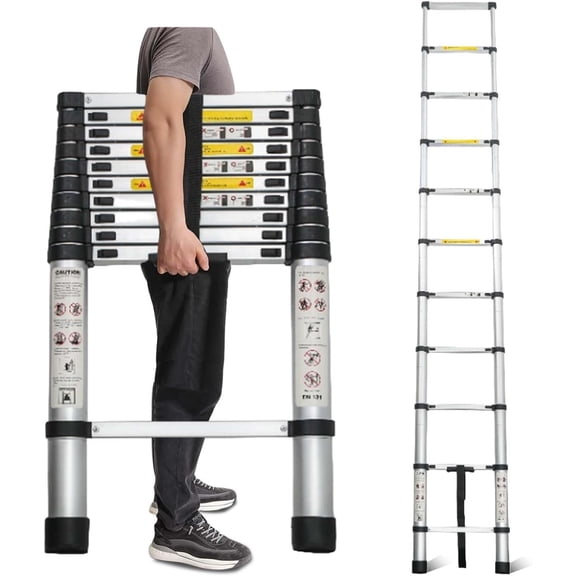10.5FT Telescoping Ladder, Portable Collapsible Ladder for Home with Fixed Lock,Heavy Duty 330lbs Max Capacity,Multi-Purpose Aluminum Extension Ladder for RV Outdoor Work Black (10.5FT)