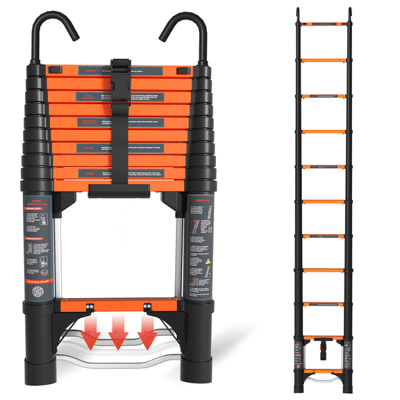 10.5FT Telescoping Ladder,Quick Folding Aluminum Extension Ladder for RV/Home/Outdoor, 330lbs Max Load,Foot-Pedal Safety Retraction – One-Step Closure