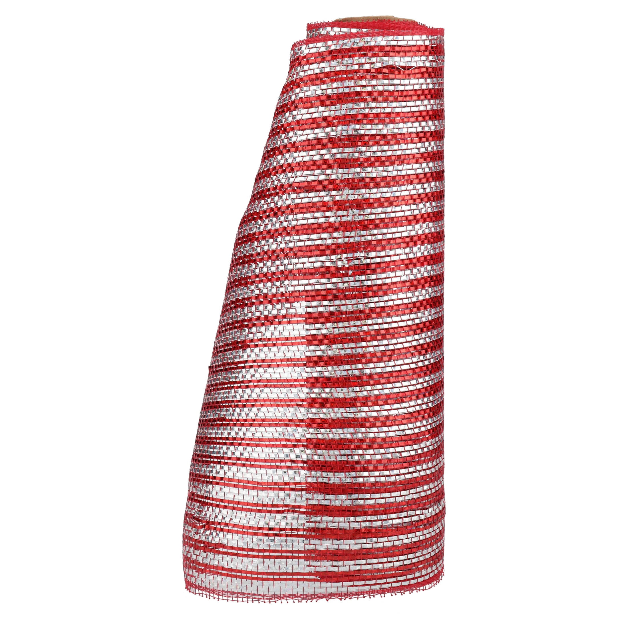 Red and Silver Striped Mesh Christmas Ribbon, 10.5" x 15', by Holiday Time