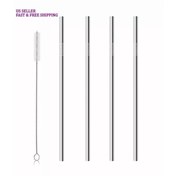 10.5In Stainless Steel Drinking Straws 4 Straight Reusable