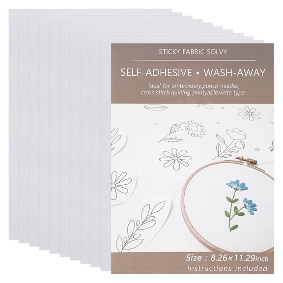 10Pcs Sticky Water Soluble Embroidery Stabilizer 8.3"x11.7" Self Adhesive Wash Away Stabilizer Printable Paper Stabilizer for Print or Draw Patterns Hand Machine Embroidery