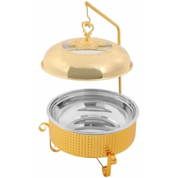 10.5QT Chafing Dishes for Buffet, Round Stainless Steel Gold Chafing Dish with Hanging Rod and Fuel Holder for Home Use, Christmas, Catering Party Complete Buffet Warmer$$Home Decor, Kitchen, & Other