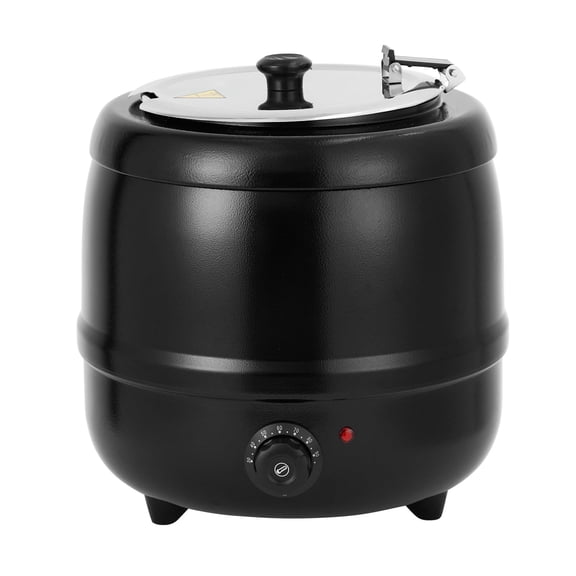 10.5QT Electric Round Drum Soup Warmer - Knob-Controlled Adjustable Temp, Hinged Lid & Detachable Insert, Commercial Black Soup Kettle for Restaurant Catering Home Buffet