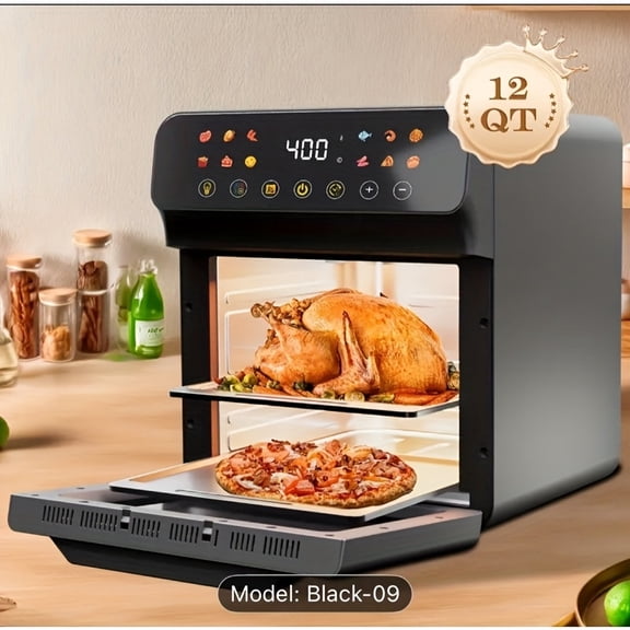 10.5QT Extra Large Convection Countertop Oven with Air Fryer - Toaster Oven Combo with Roast/Bake/Broil/Reheat Functions, Oil-Free Healthy Cooking, Stainless Steel, LED Touchscreen