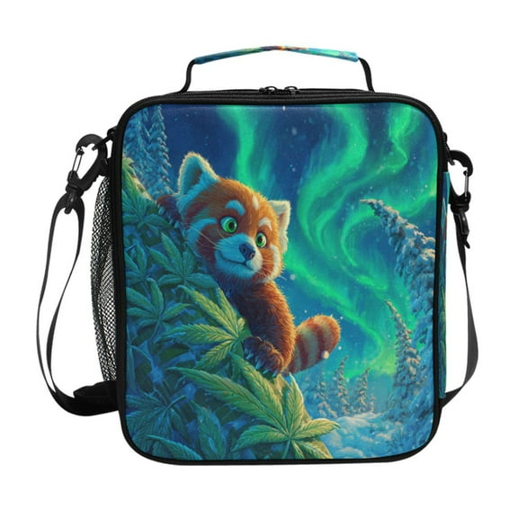 10.5X9.5in Square Insulated Lunch Bag Leak-proof Lunch Box for Outdoor Work Picnic Arctic Cute Raccoon