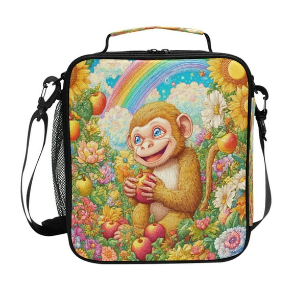 10.5X9.5in Square Insulated Lunch Bag Leak-proof Lunch Box for Outdoor Work Picnic Beautiful Garden and Monkey