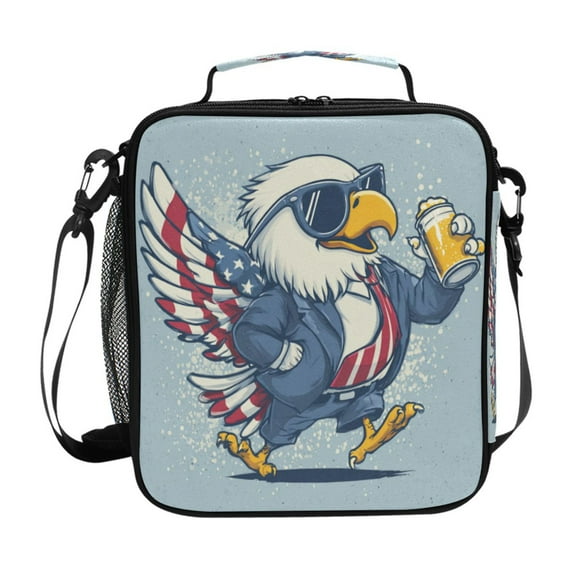 10.5X9.5in Square Insulated Lunch Bag Leak-proof Lunch Box for Outdoor Work Picnic Beer-drinking Eagle