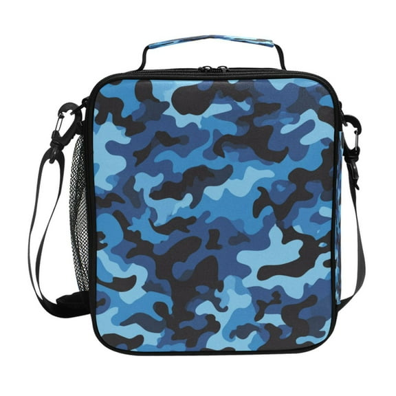 10.5X9.5in Square Insulated Lunch Bag Leak-proof Lunch Box for Outdoor Work Picnic Blue Army Camouflage