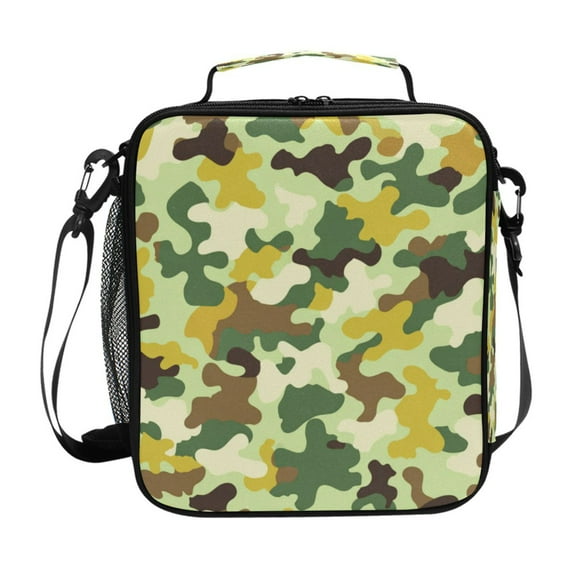 10.5X9.5in Square Insulated Lunch Bag Leak-proof Lunch Box for Outdoor Work Picnic Bright Green Camouflage