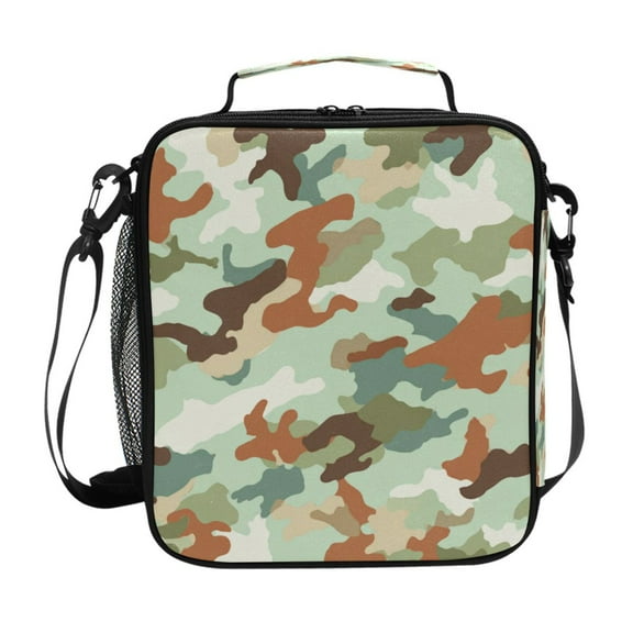 10.5X9.5in Square Insulated Lunch Bag Leak-proof Lunch Box for Outdoor Work Picnic Brown Camouflage Pattern
