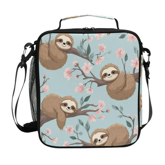 10.5X9.5in Square Insulated Lunch Bag Leak-proof Lunch Box for Outdoor Work Picnic Cute Cartoon Sloth