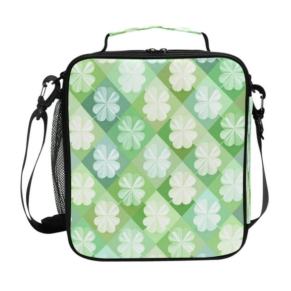 10.5X9.5in Square Insulated Lunch Bag Leak-proof Lunch Box for Outdoor Work Picnic Diamond-shaped Four-leaf Clover