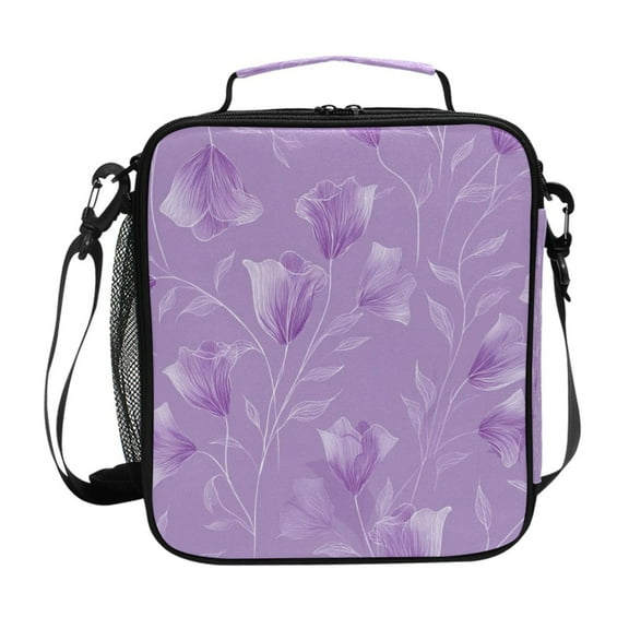 10.5X9.5in Square Insulated Lunch Bag Leak-proof Lunch Box for Outdoor Work Picnic Elegant Lavender Design