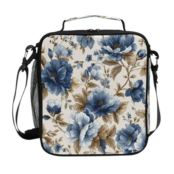 10.5X9.5in Square Insulated Lunch Bag Leak-proof Lunch Box for Outdoor Work Picnic Elegant Orchids