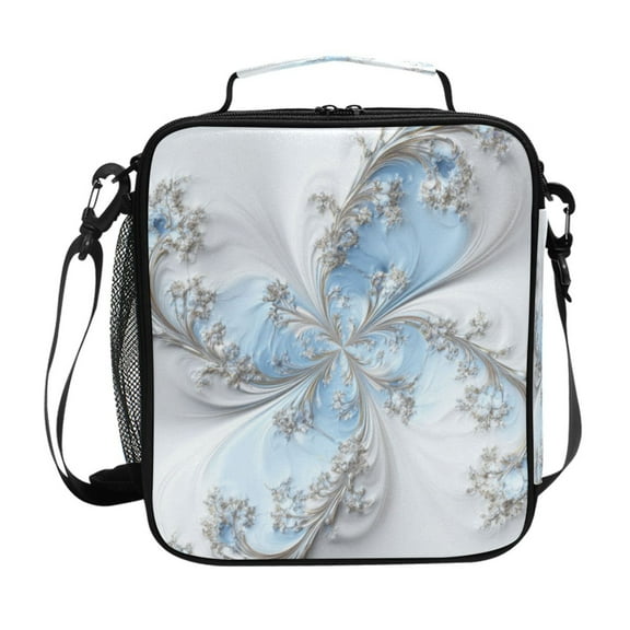 10.5X9.5in Square Insulated Lunch Bag Leak-proof Lunch Box for Outdoor Work Picnic Gentle White-blue Tones