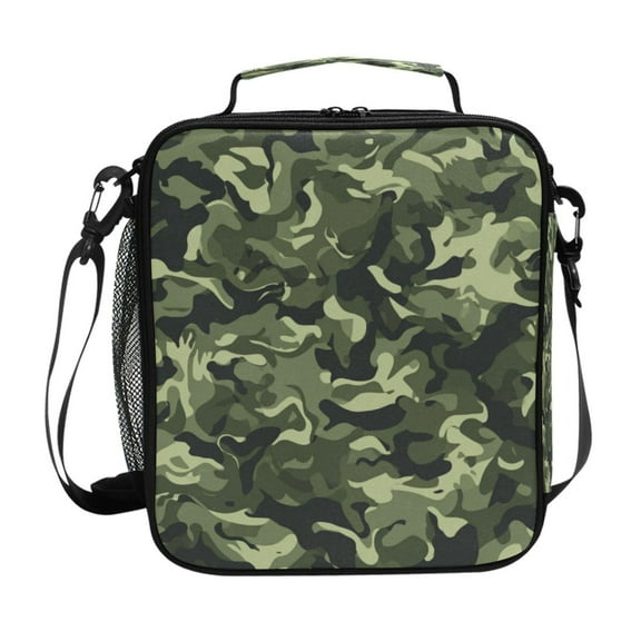 10.5X9.5in Square Insulated Lunch Bag Leak-proof Lunch Box for Outdoor Work Picnic Green Army Camouflage