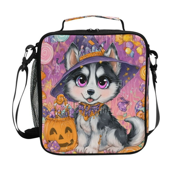 10.5X9.5in Square Insulated Lunch Bag Leak-proof Lunch Box for Outdoor Work Picnic Halloween Decoration Husky