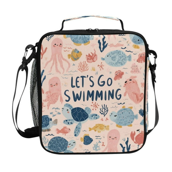 10.5X9.5in Square Insulated Lunch Bag Leak-proof Lunch Box for Outdoor Work Picnic Let's Go Swimming