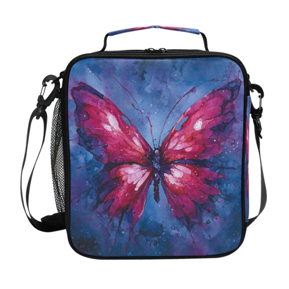 10.5X9.5in Square Insulated Lunch Bag Leak-proof Lunch Box for Outdoor Work Picnic Red Watercolor Painting Of A Butterfly
