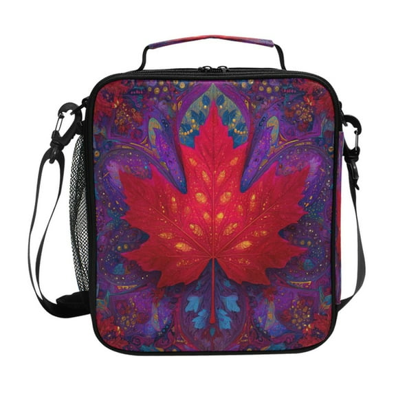 10.5X9.5in Square Insulated Lunch Bag Leak-proof Lunch Box for Outdoor Work Picnic Sacred Maple Leaf