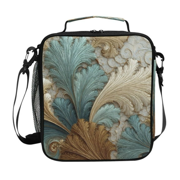 10.5X9.5in Square Insulated Lunch Bag Leak-proof Lunch Box for Outdoor Work Picnic Spiral Of Leaves