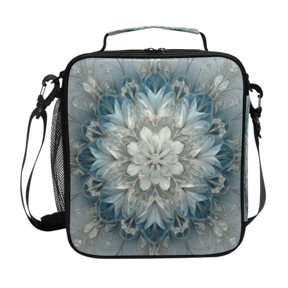 10.5X9.5in Square Insulated Lunch Bag Leak-proof Lunch Box for Outdoor Work Picnic Swirls Of Light Blue