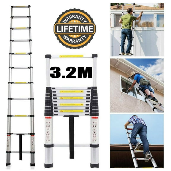 10.5ft Aluminum Thicken Ladder,Bowoshen Non-Slip Folding Telescoping Step Loft with Foot Pad Lightweight Multi-Use, 330lbs Load Capacity