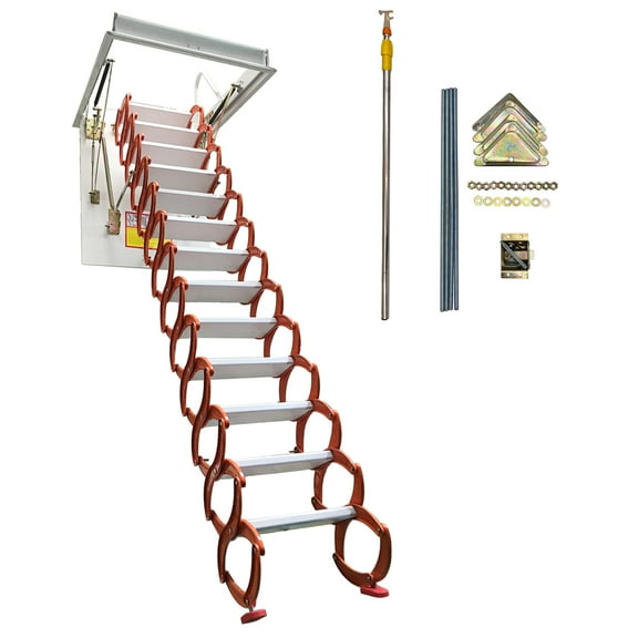 10.5ft Attic Pull Down Ceiling Ladder Stairs Hidden Folding Loft Ladder Stairs 13 Steps Orange