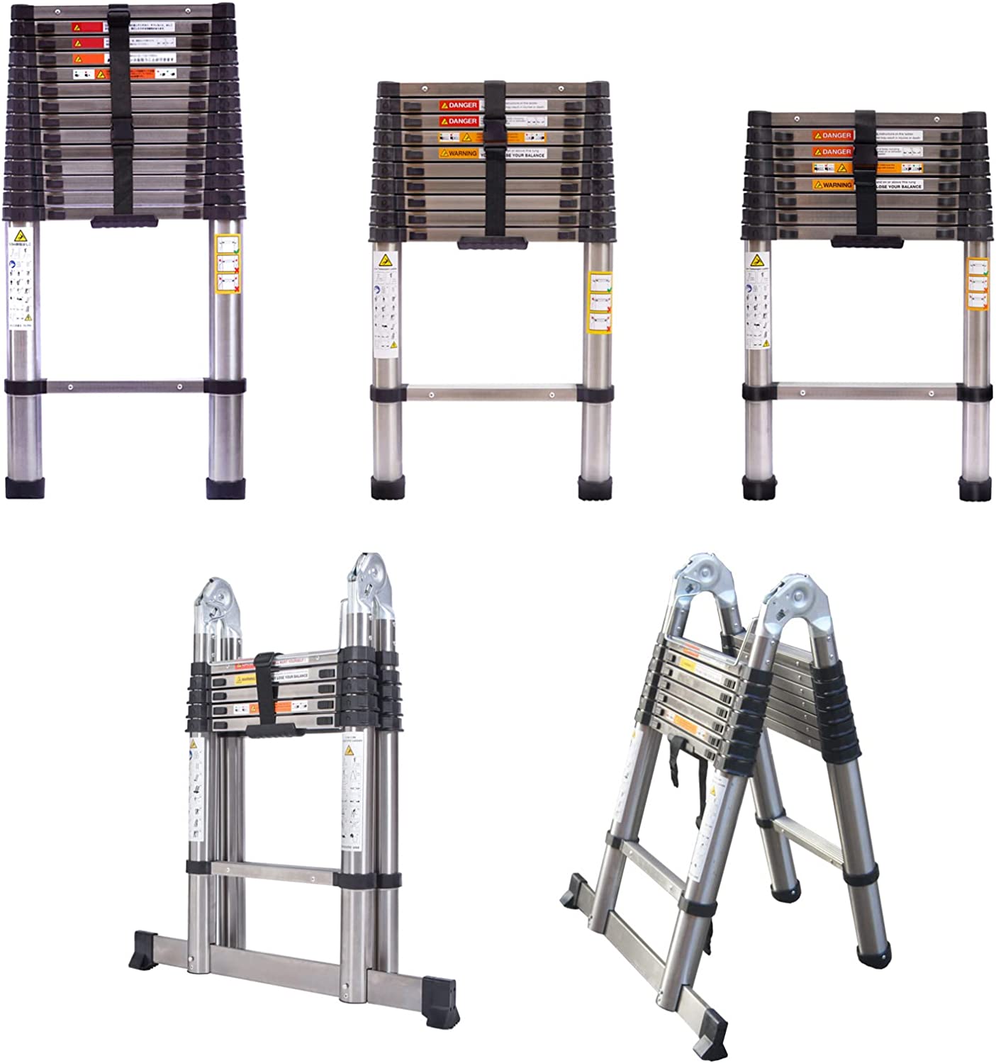 10.5ft Extension Telescoping Ladder Stainless Steel Folding Ladder