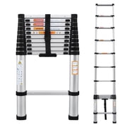 10.5ft Telescoping Ladder Aluminum Extension Ladder Heavy Duty Portable Ladder, 330lbs Load Capacity, 2.6ft Folded Height, with Anti-Slip Rubber Feet Safety Lock Mechanism, for Home, Outdoor