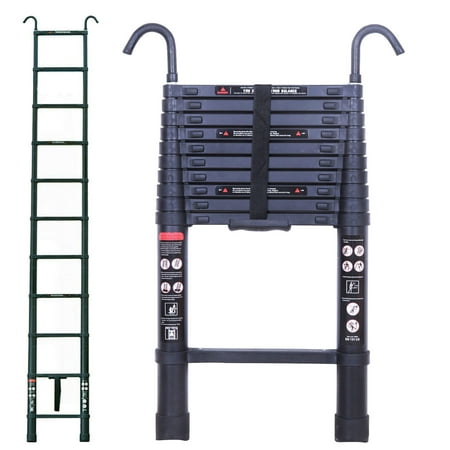10.5ft Telescoping Ladder Black Extension Folding Ladder Aluminum Multi-Purpose Home DIY RV Ladders EN131 with 2 Detachable Safety Hooks, Heavy Duty 330lb Load Capacity Portable Ladder