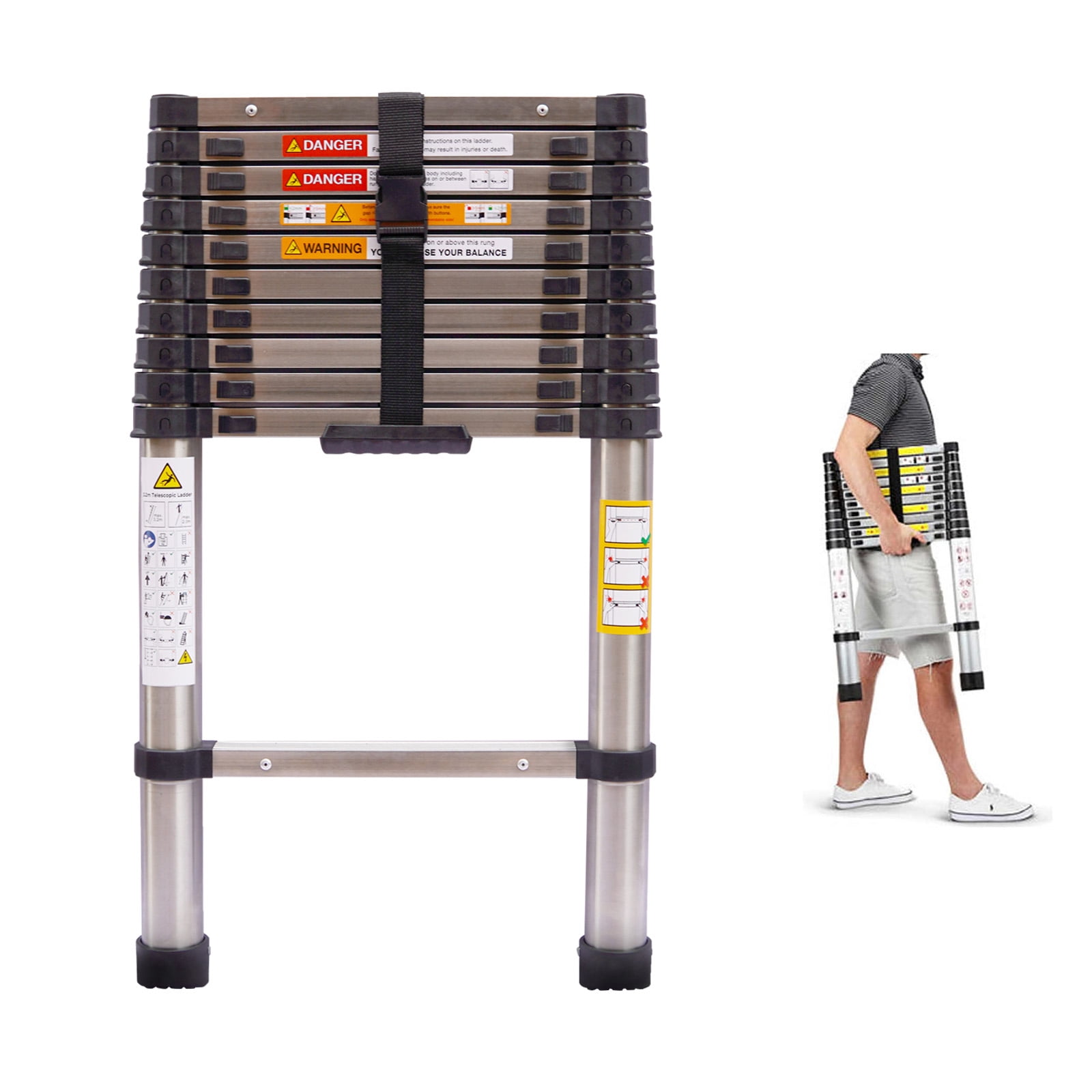 8.5ft Retractable Ladder TOOLITIN 8.5FT Telescoping Ladder - One-Button ...