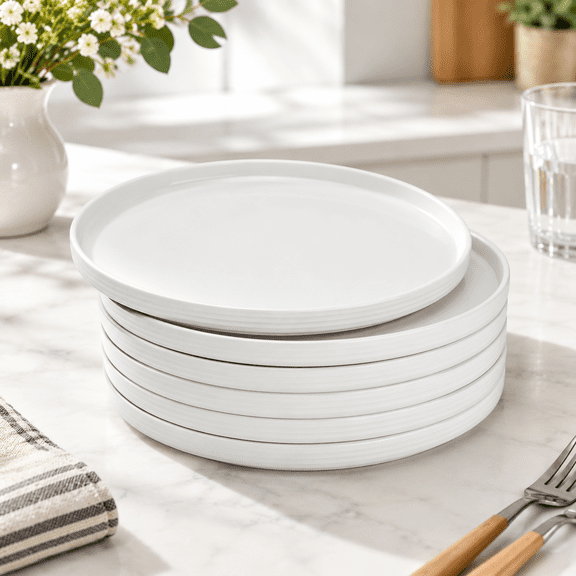 10.5inch Porcelain Flat Modern Dinner Plates Set Of 6 White