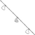 thumbnail image 1 of 10.5mm 925 Sterling Silver Cut Out Love Hearts Plus 1in Extension Anklet 9 Inch Anklet for Women, 1 of 2