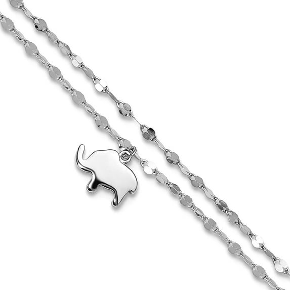 10.5mm 925 Sterling Silver Rhodium Plated 2-strand Elephant Plus 1in Extension Anklet 8.75 Inch Anklet for Women