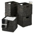 thumbnail image 1 of 10.5x10.5in Hyacinth Baskets, Rustic Set Of 5 Multipurpose Collapsible Storage Organizer, Handwoven Laundry Totes for Bedroom, Living Room, Shelves - Black, 1 of 7