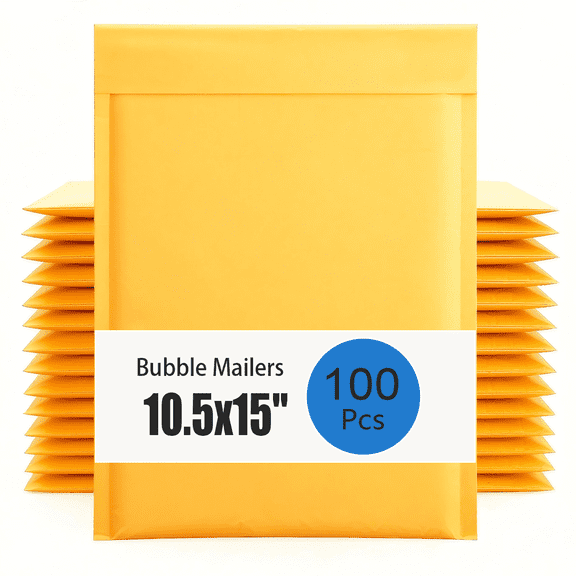 10.5x15 Inch Bubble Mailers 100PCS, Self Seal Waterproof Kraft Padded Mailers, Tear-proof Large Bubble Shipping Bags for Mailing, Packaging, E-commerce, Small Business-Yellow