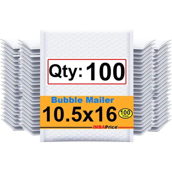 10.5x16 Inches White Color Polybubble Bag, 100-Pack Large Size #5 Self Seal Poly Bubble Mailers Padded Packing Envelopes (Total 100 Bags)